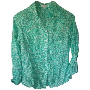 ✨Kim Rogers Teal Paisley Button Down Shirt Size Small